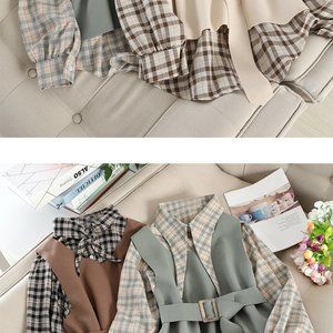 Neploe Retro Plaid Single-breast Loose Bottom